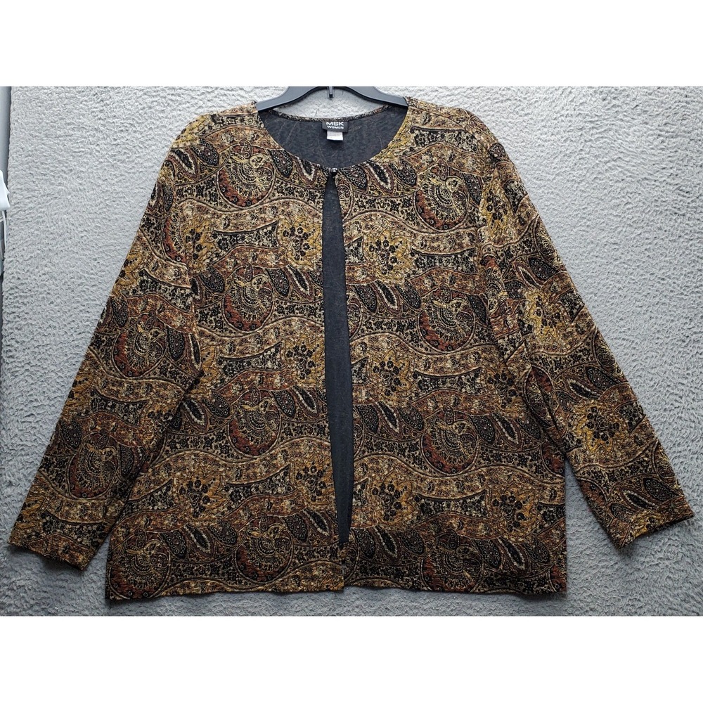 MSK Cardigan Womens 5X Multicolor Paisley Shoulder Pads Stretch One Button Front